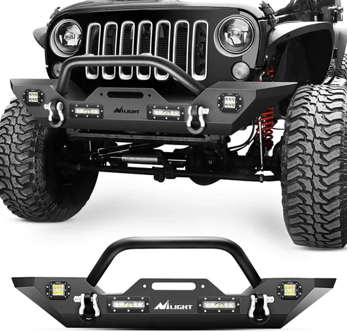 Nilight - Parachoques delanteros compatibles con Jeep Wrangler JK/JKU de 2007, 2008, 2009, 2010, 2011, 2012, 2013, 2014, 2015, 2016, 2017 y 2018,