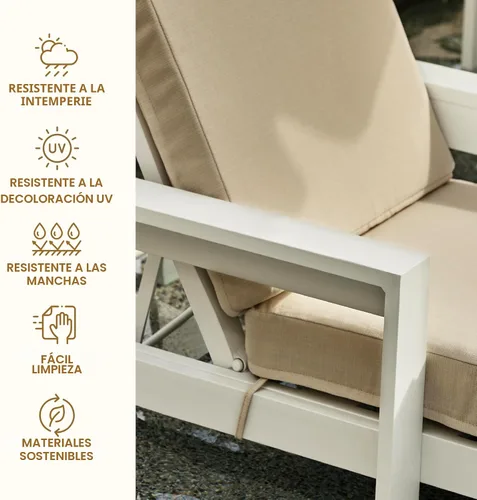 Miniatura 6 de Honeycomb Cojín para diván color gris piedra a rayas para exteriores: Relleno sintético reciclado, resistente a la intemperie, reversible, cómodo