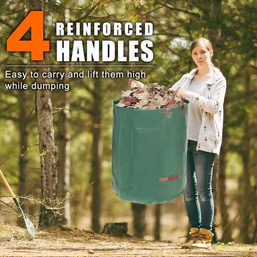 Miniatura 3 de Joyhalo Bolsas de basura reutilizables para patio, 72 galones, paquete de 6, resistentes con guantes de jardinería y 4 asas, soportables, camping