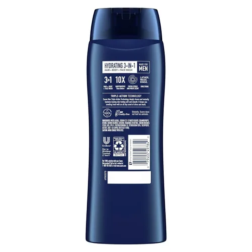 Miniatura 2 de Suave Jabón hidratante para hombre, para cuerpo, cara y cabello, 3 en 1 para piel y cabello hidratados, aroma cítrico y almizcle, sin parabenos, sin