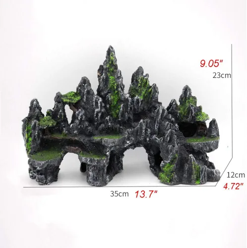 Miniatura 5 de PakyKai Adornos Grandes para Acuario de Peces, Ornamento de Acuario con Vista a la Montaña con Casa en el Árbol, Cueva, Puente y Plantas