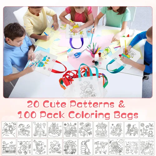 Miniatura 4 de BBTO 100 bolsas de regalo para colorear con dibujos animados, reutilizables, para fiesta, pintura, no tejidas, para niños, fiesta de cumpleaños