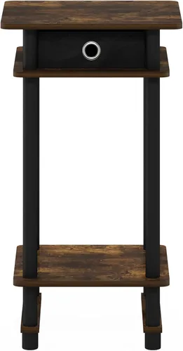Miniatura 6 de Furinno Turn-N-Tube - Mesita de noche lateral de extremo alto con cajón de contenedor, 1 paquete, pino ámbar/negro/negro