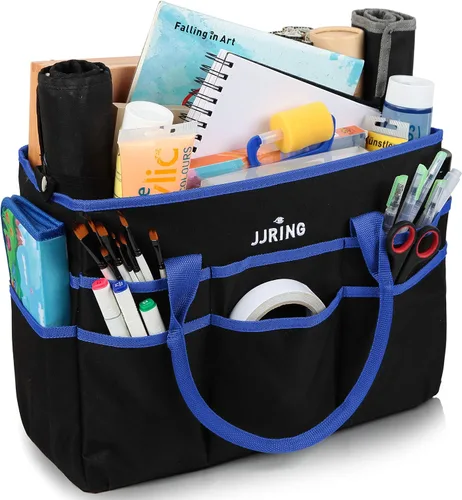 Miniatura 10 de JJRING Bolsa organizadora para manualidades y arte, tela de nailon azul 600D, con bolsillos, para manualidades, álbumes de recortes, médicos y Azul