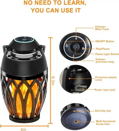 Miniatura 2 de Altavoces Bluetooth mejorados para exteriores, altavoz portátil impermeable IPX6 con luces de llama LED RGB, artilugio para papá, sonido estéreo HD
