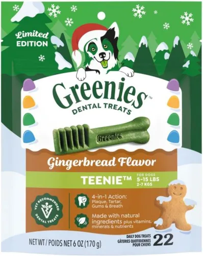 Miniatura 13 de Greenies Golosinas dentales naturales para perros adultos recomendadas por veterinarios, tamaño Teenie, sabor a arándano azul, paquete de 12 oz., 43