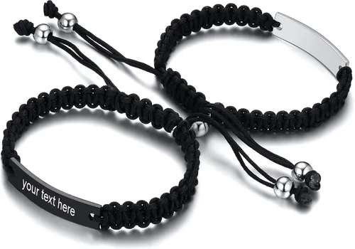 Miniatura 23 de MEALGUET Pulseras de ID Personalizadas para Parejas Grabado Personalizado Hecho a Mano Cuerda Trenzada Pulsera de Muñeca para Hombres Mujeres