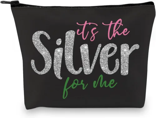 GJTIM Regalo inspirado en la hermandad, regalo de 25 años de hermandad, bolsa de maquillaje It's The Silver For Me Star Paraphernala, Negro