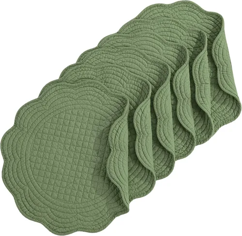 Miniatura 11 de HOMBYS Juego de 6 manteles individuales acolchados redondos lavables para mesa de cocina, 100% tela de algodón de 14 pulgadas, tela de algodón