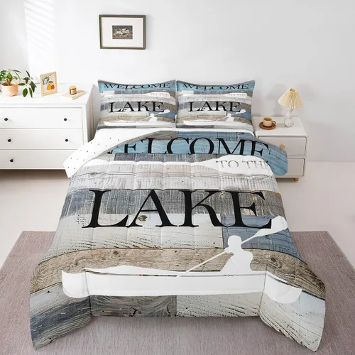Miniatura 52 de Lake House - Juego de edredón tamaño individual, juego de ropa de cama rústica de granja vieja de 2 piezas para niños, adolescentes y adultos