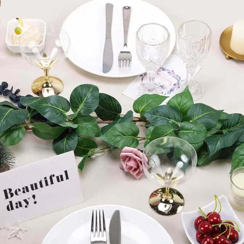 Miniatura 8 de Efavormart - Guirnalda artificial de hojas de álamo verde de 5 pies, vid verde exuberante al tacto real para grandes banquetes de mesa y decoración