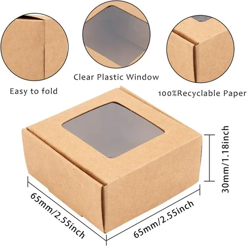 Miniatura 2 de BENECREAT 30 paquetes de cajas cuadradas de papel kraft marrón de 2.5 x 2.5 x 1.2 pulgadas, cajas de regalo con ventana transparente para regalos
