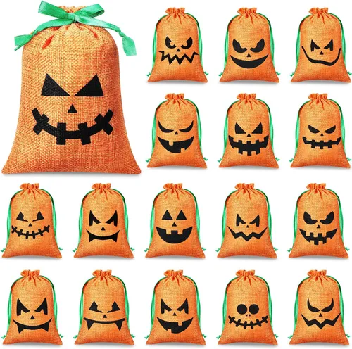 Paterr 48 bolsas de arpillera de 5 x 7 pulgadas, recuerdos de fiesta de Halloween a granel con cordón, pequeñas bolsas de dulces para niños, color
