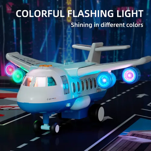 Miniatura 4 de Avión de carga de transporte, juego de juguetes de avión temáticos grandes, juego de vehículos de juguete educativo con sonido y luz de humo, avión