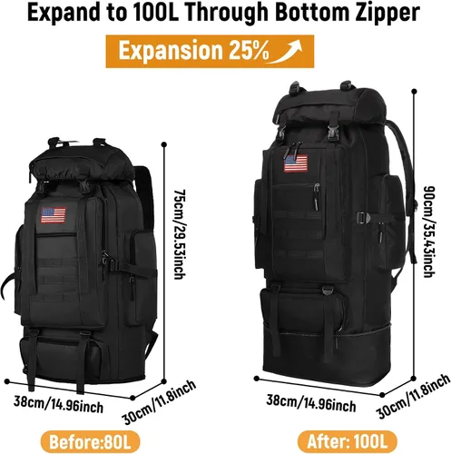 Miniatura 2 de JUMAHE Mochila de Senderismo de 100L para Hombres - Mochila Rucksack Molle Militar Táctica Impermeable Ligera de Camping Paquete de Asalto de 3 Días