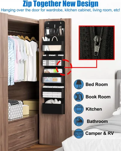 Miniatura 5 de Organizador Sobre Puerta, Almacenamiento para Autocaravana de 6 Estantes para Baño de RV, Almacenamiento Detrás de la Puerta, Organizadores Negro