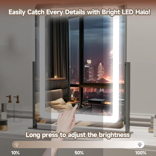 Miniatura 7 de PRIMETEK Espejo de tocador con luces, espejo de maquillaje grande de 19 x 22 pulgadas con luces, espejo de maquillaje iluminado LED, pantalla táctil