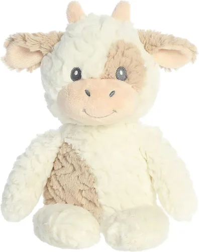 Aurora Adorable Huggy Collection Clover Cow Animal de peluche para bebé, compañero reconfortante, estimulación sensorial, color blanco, 13 pulgadas