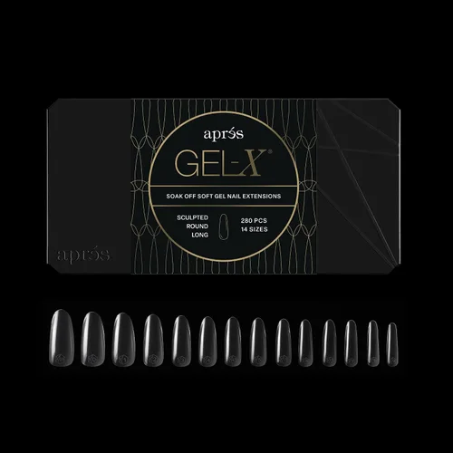 Miniatura 11 de Apres Gel-X® Caja redonda de puntas de uñas 280 puntas, puntas de gel suave, 14 tamaños 00-9 Medio tamaño incluido (redondo natural mediano)