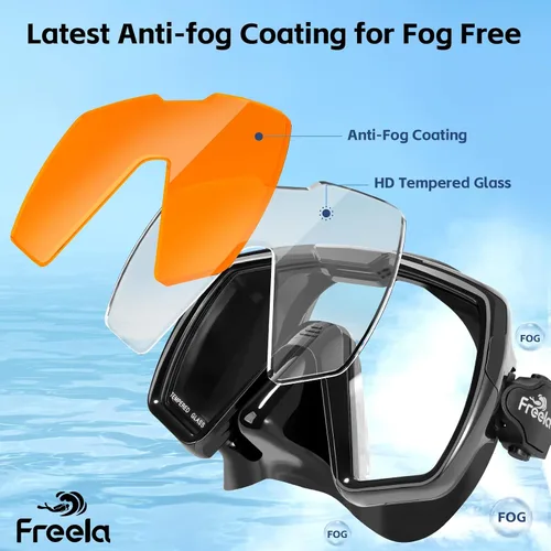 Miniatura 4 de Freela Gafas de natación para adultos con cubierta para la nariz, vidrio templado, antivaho impermeable, 180°, visión amplia transparente