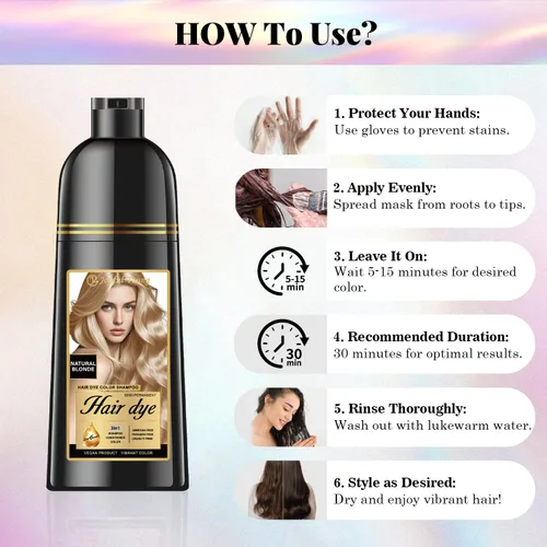 Miniatura 4 de Joyful Young Champú para teñir el cabello natural 3 EN 1, color de cabello para cobertura de canas, champú para teñir el cabello para mujeres
