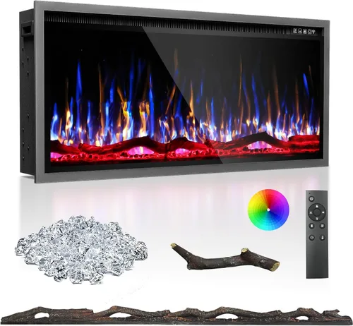 Miniatura 6 de BREEZEHEAT Chimenea eléctrica de 23 pulgadas, empotrada y montada en la pared, calentador de 750/1500 W con control de temperatura, opciones