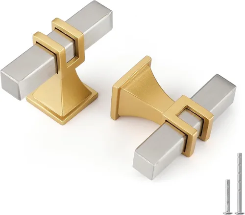 Miniatura 27 de Haliwu Paquete de 5 tiradores de gabinete con barra en T negra y dorada de 3 pulgadas, tiradores de puerta para armarios de cocina, manijas de zinc