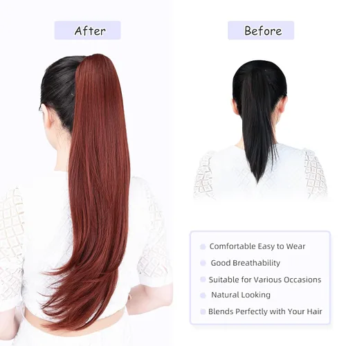 Miniatura 4 de Extensión de cola de caballo, extensiones de cabello con clip de garra de 24 pulgadas, extensiones de cabello largo y lacio, extensión de cabello