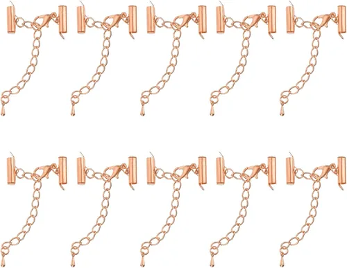 Miniatura 28 de uxcell 10 juegos de cierres deslizantes con cierres de pinza de langosta y cadena de extensión, extremos de cable deslizante de tubo de 0.394 Dorado