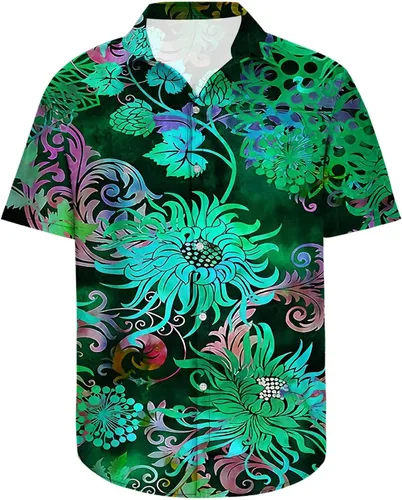 Miniatura 5 de Camisa hawaiana de manga corta para hombre, estampado tropical, casual, con botones