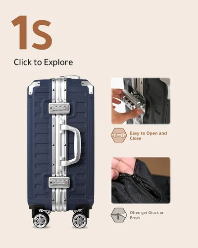 Miniatura 2 de LUGGEX Equipaje sin cremallera con marco de aluminio - Eleva tu viaje, Azul oscuro, Conjunto de equipaje azul con marco de aluminio, sin cremallera