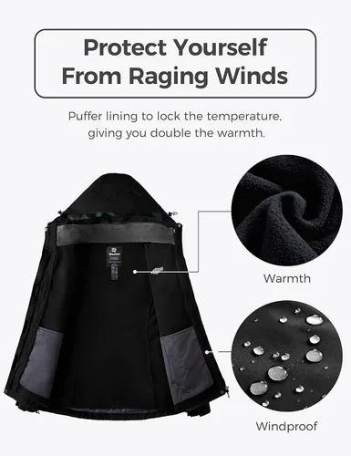 Miniatura 4 de Wantdo Chaqueta de esquí 3 en 1 para mujer, impermeable, con aislamiento, forro polar