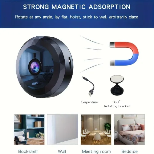Miniatura 2 de Mini cámara de seguridad WiFi, 1080P HD, detección de movimiento, visión nocturna, montaje magnético, alimentada por batería/USB, perfecta