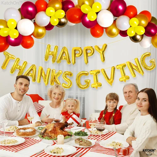Miniatura 8 de KatchOn Juego de globos y pancartas de Happy Friendsgiving – Grande de 16 pulgadas, paquete de 3 Globos de pavo y calabaza Cartel de regalo