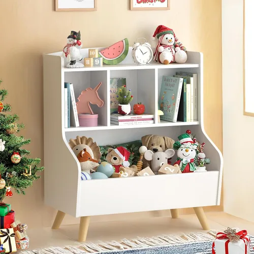 Miniatura 9 de Curipeer Estantería infantil y almacenamiento de juguetes, estantería de madera de 3 niveles, organizador de exhibición y almacenamiento de libros
