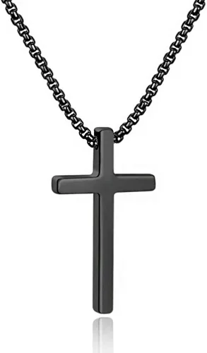M MOOHAM- Collar con dije de cruz de acero inoxidable para hombre, cadena de eslabones cuadrados de 16 a 30 pulgadas, color plateado, negro, dorado