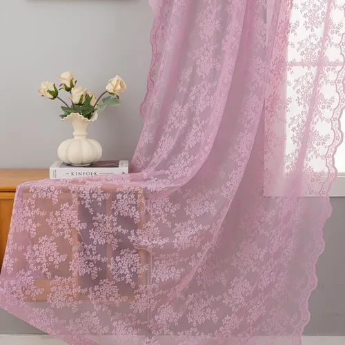 Miniatura 21 de YJ YANJUN Cortinas traslúcidas negras de 54 pulgadas de largo, panel de cortina de encaje gótico victoriano para cocina, cortinas cortas de Negro