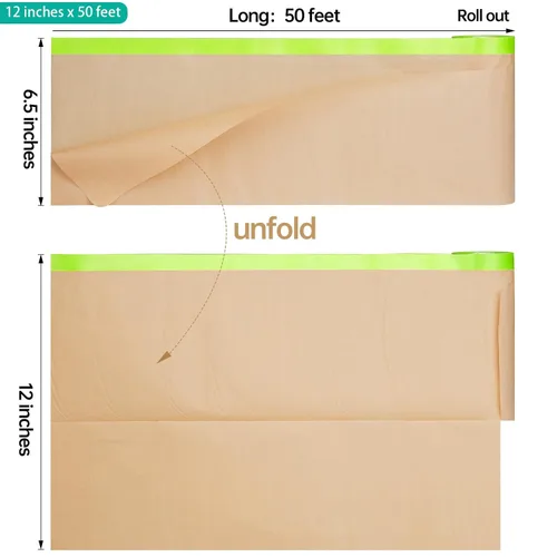 Miniatura 2 de Tangibay Papel de enmascarar precintado para pintar, 12 pulgadas x 50 pies, cinta y papel para pintores, rollo de papel protector adhesivo