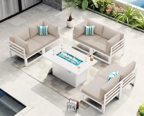 Miniatura 58 de NICESOUL - Juego de 10 muebles de patio extra grandes de aluminio moderno, sofá para exteriores con asiento de 29" de profundidad y ancho, 500 lbs