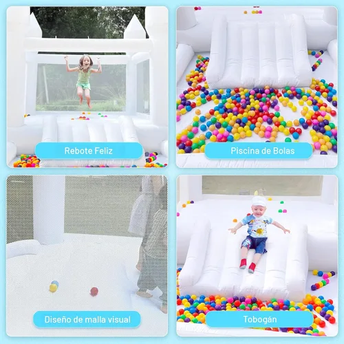 Miniatura 6 de Casa inflable blanca para niños con soplador UL, portátil, piscina de bolas grande y espacio de salto, castillos hinchables 3 en 1, una espaciosa