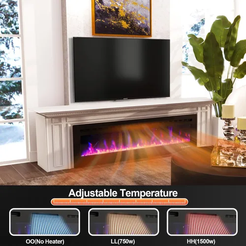 Miniatura 2 de Chimenea eléctrica de 60 pulgadas montada en la pared y empotrada con control remoto, inserciones de chimenea de pared ultrafinas de 750 W/1500 W
