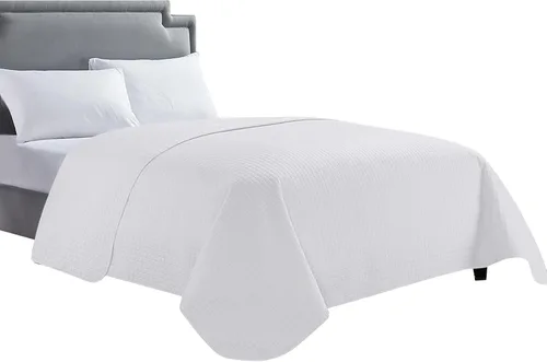 HollyHOME - Colcha de cama acolchada pinsonic con diseño de cuadros súper suave, para cama individual, Blanca, tamaño Twin