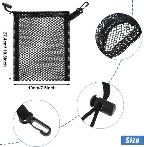 Miniatura 6 de 8 bolsas de malla negra con cordón y clips, pequeñas bolsas de malla de almacenamiento de nailon, bolsa para lavavajillas, bolsa de red para joyas
