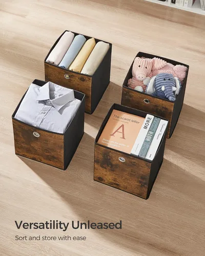 Miniatura 8 de SONGMICS Cubitos de almacenamiento, juego de 6 contenedores de almacenamiento con asas, cajas de almacenamiento plegables de tela Oxford y tela