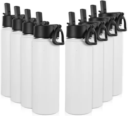 Volhoply Botellas de agua aisladas con pajita a granel, paquete de 8, no aptas para sublimación, botella deportiva de acero inoxidable de 22 onzas