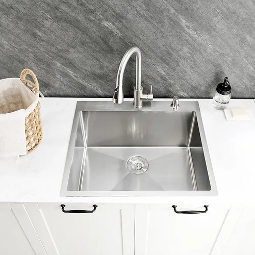 Miniatura 3 de Fregadero de lavandería de acero inoxidable de 25 x 22 pulgadas con grifo, calibre 16, 12 pulgadas, extra profundo, lavabo de lavandería con Níquel