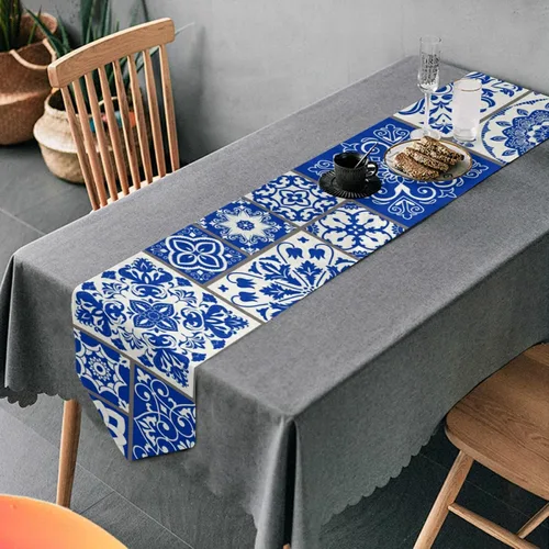 Miniatura 6 de Camino de mesa de 13 x 90 pulgadas, color azul, de cerámica mexicana, antideslizante, resistente al calor, moderno, ideal para cenas, vacaciones