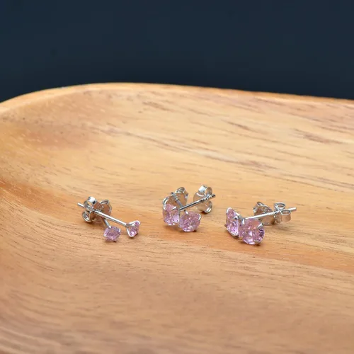 Miniatura 2 de Aretes de plata de ley con circonita cúbica rosa para mujer, 340.197 in