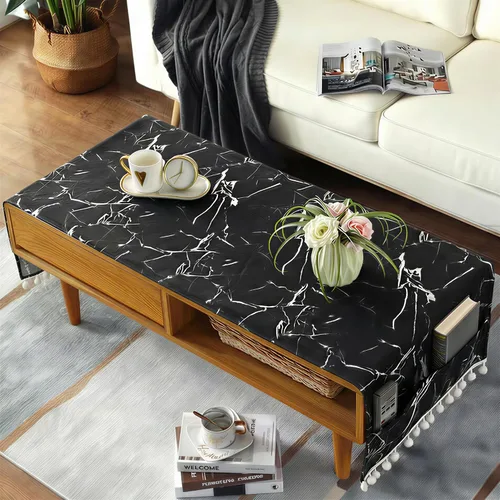Miniatura 8 de Mantel de mesa auxiliar bohemio para sala de estar, con bolsillos y borlas, mantel rectangular a rayas para café, lavadora, secadora, refrigerador