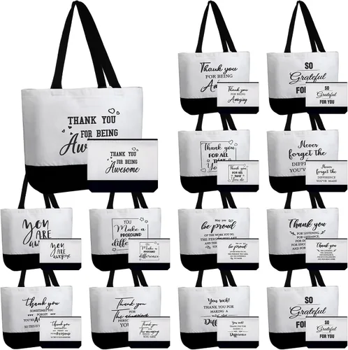 Miniatura 15 de Silkfly 32 piezas inspiradoras bolsa de lona con cremallera reutilizable motivacional bolsa de maquillaje conjunto para mujeres, amigas compañeras